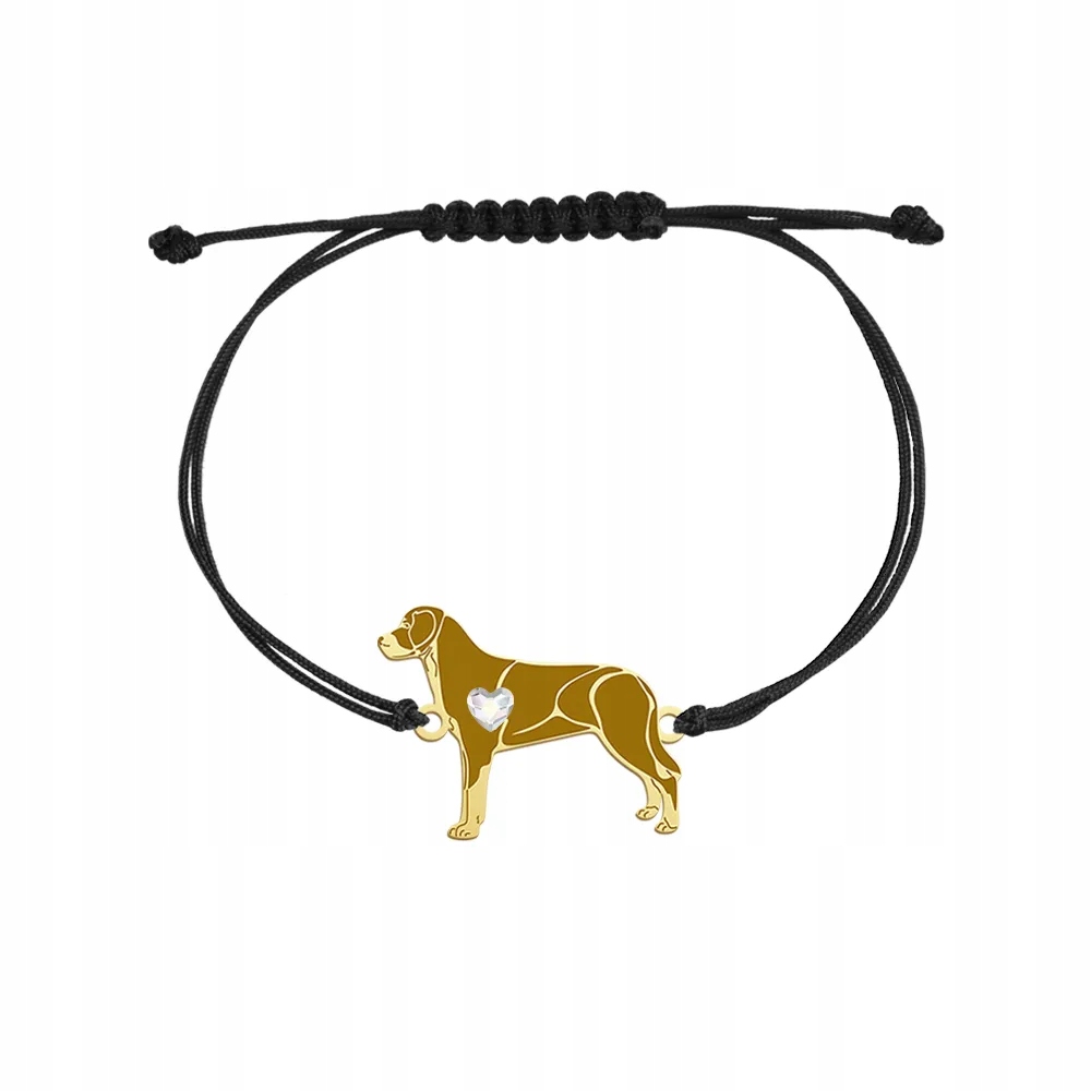 Zlatý náramek se psem Velký švýcarský salašnický pes s provázkem 925 Gravírování