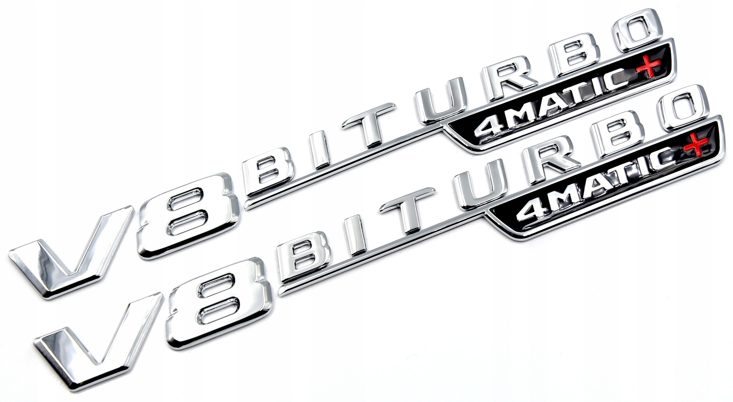Mercedes V8 BITURBO 4MATIC+ emblemat znaczek napis chrom (para)