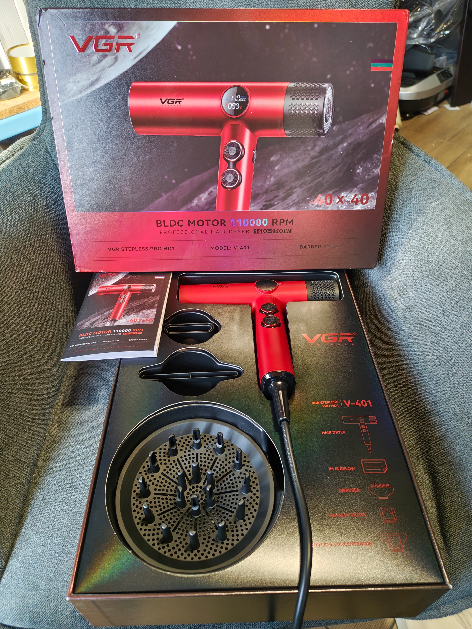 Barberská kadernícka sušička Vgr V-401 Voyager 1600-1900W Bldc Motor