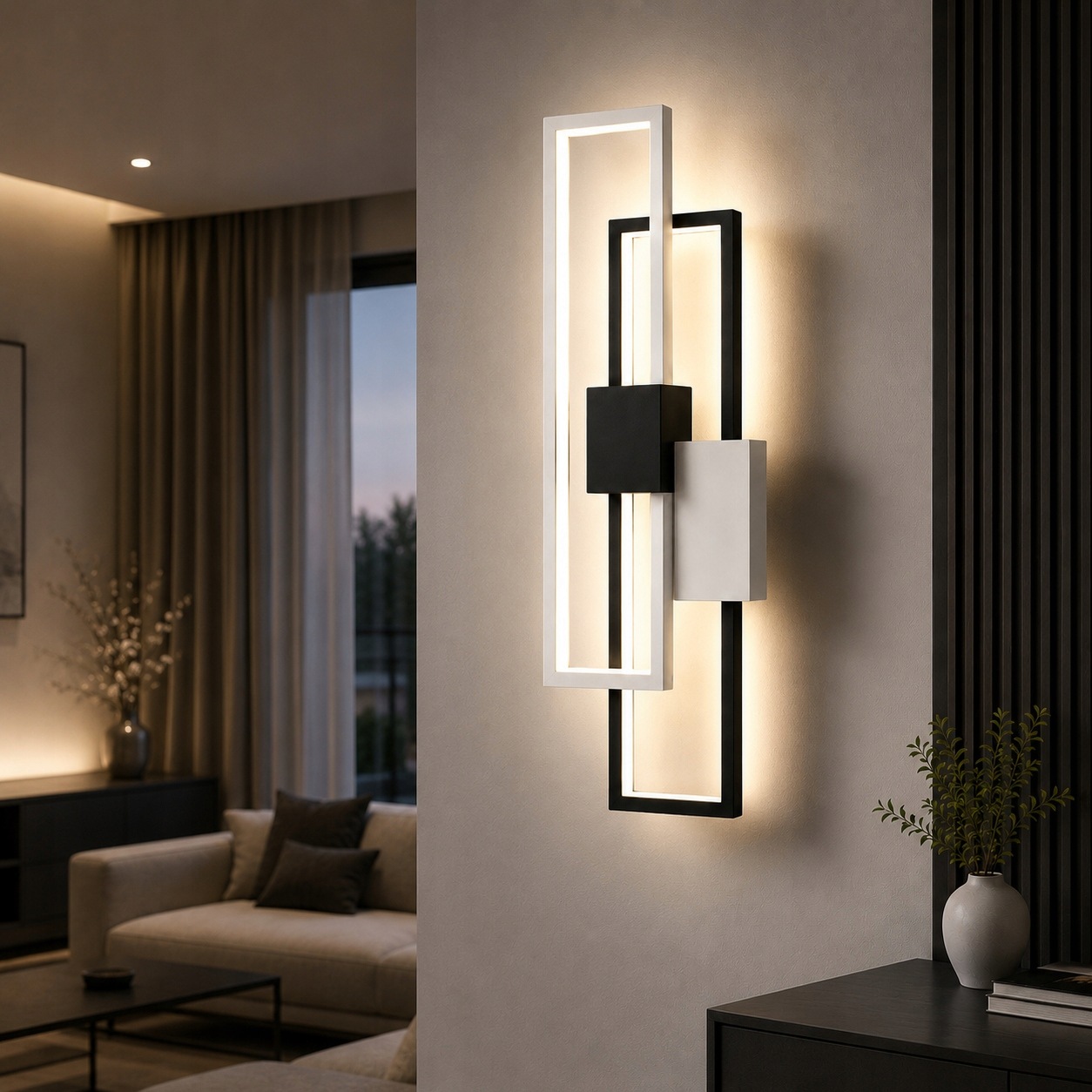 Kinkiet Led Ścienny Czarny Kwadratowy Nowoczesny 28W do salonu