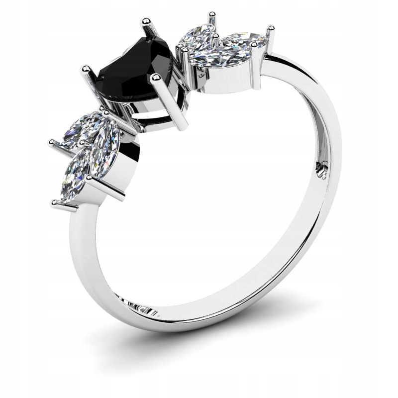 

Pierścionek Białe Złoto Serce Czarna Cyrkonia 14KR