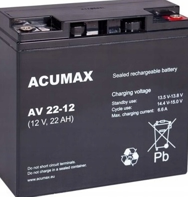 Akumulator Bateria Agm Vrla Acumax Av 12V 22Ah AV22-12 AV22 22-12 Alarm Ups