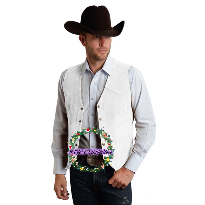 2022 Men's Suede Leather Suit Vest V-Neck Single B