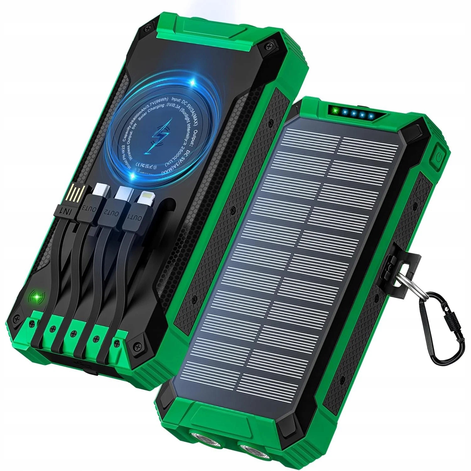 Power Banka Solární Nabíječka Powerbanka Indukční 20000 mAh 6xUSB Svítilna