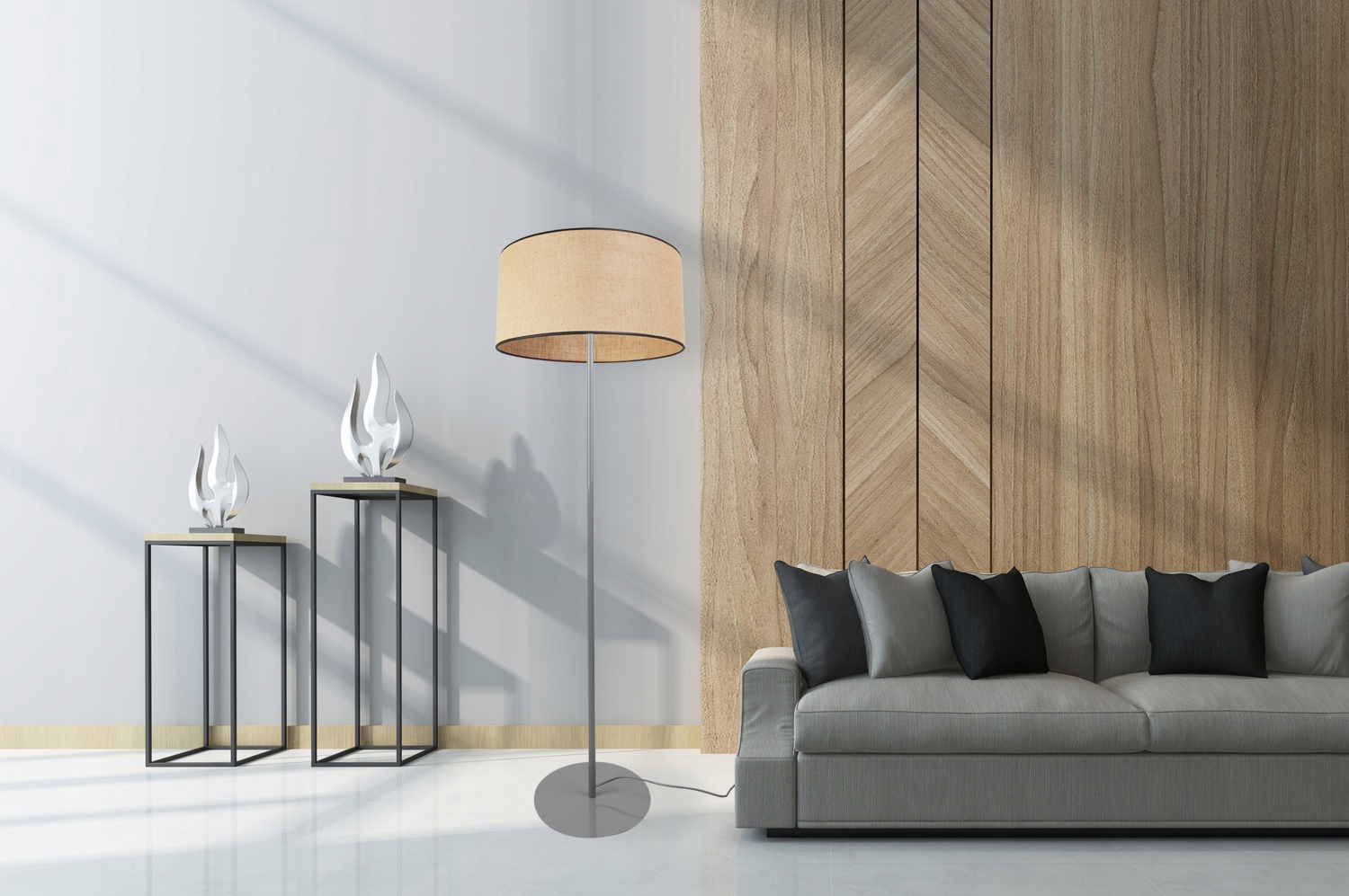 LAMPA PODŁOGOWA STOJĄCA METAL ABAŻUR 40CM Kolekcja JUTA