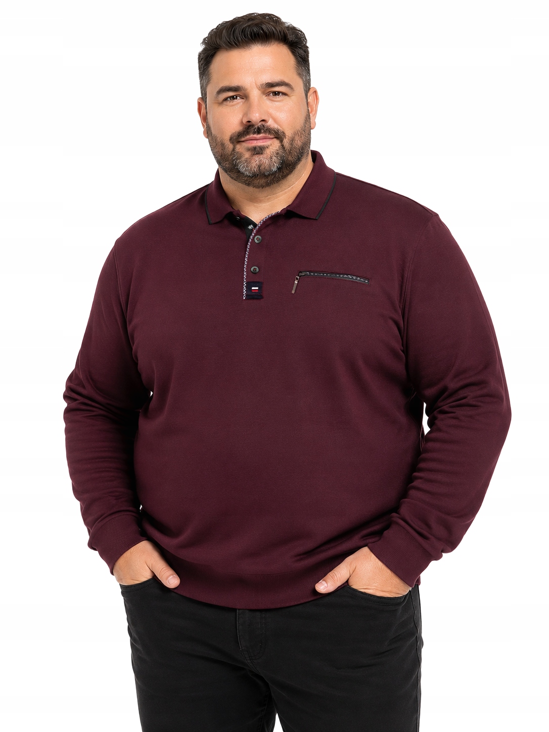 Duża Bluza Koszulka Polo Męska Bawełniana Długi Rękaw NY86-4 5XL