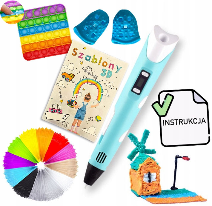 DŁUGOPIS 3D PRO + 100M WKŁADÓW + KSIĄŻKA Z WZORAMI DRUKARKA DLA DZIECI Stan opakowania oryginalne