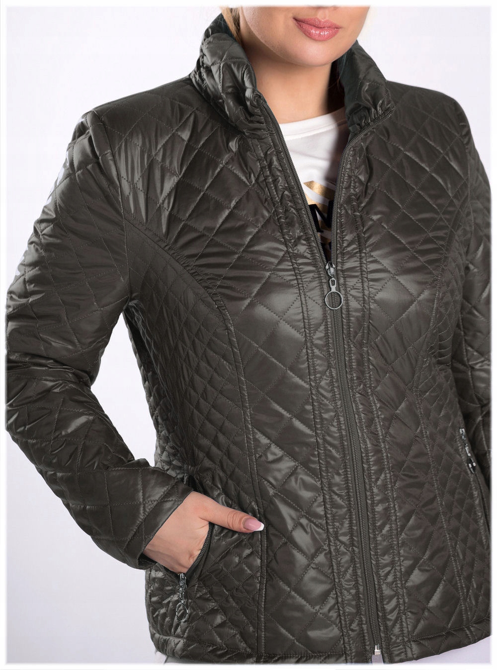 pikowana kurtka Holi ze stójką Grafitowy Brąz rozm. 50