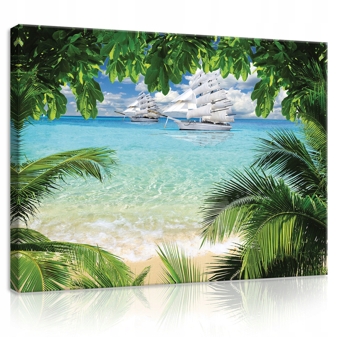 Obraz 80x60 Tropický ráj pláž oceán moře plachetnice palmy odpočinek