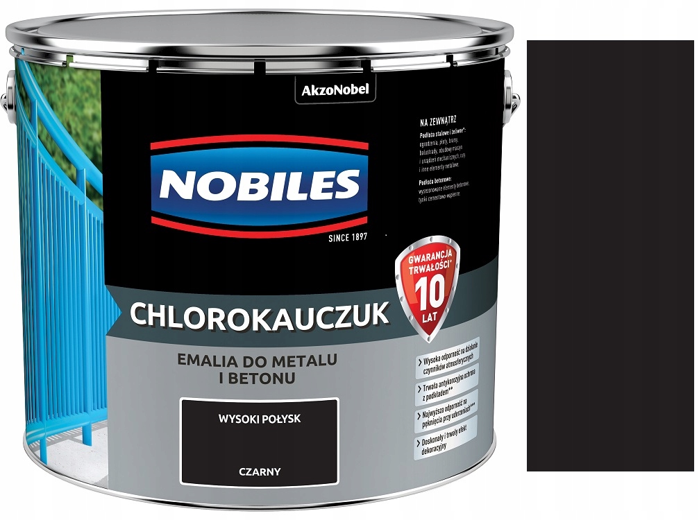 Nobiles Chlorokauczuk Emalia Do Drewna I Metalu Czarny Połysk 10L