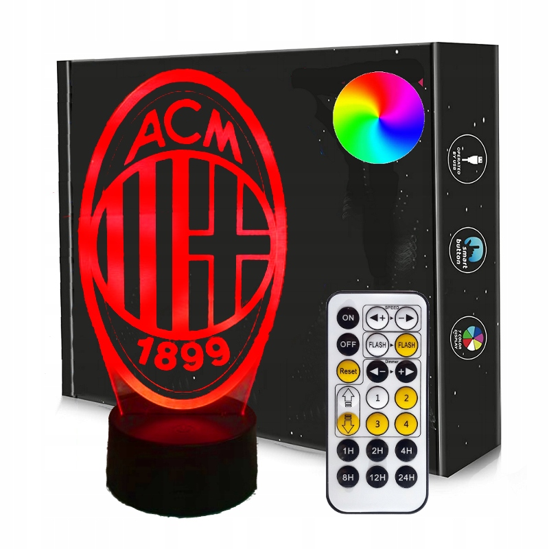 

Lampka nocna 3D Led Ac Milan Usb Pilot Rgb