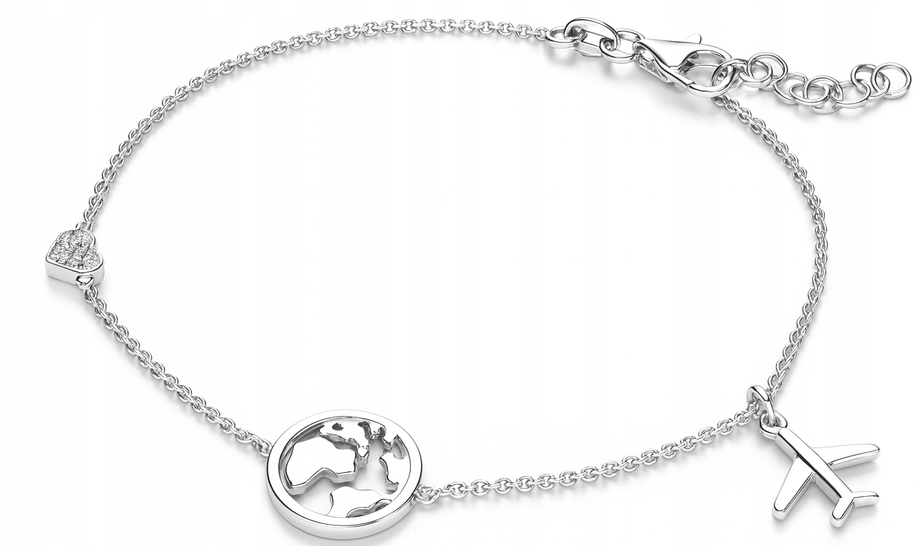 Dámský stříbrný náramek svět cestování letadlo stříbro o ryzosti 925 nastavitelný