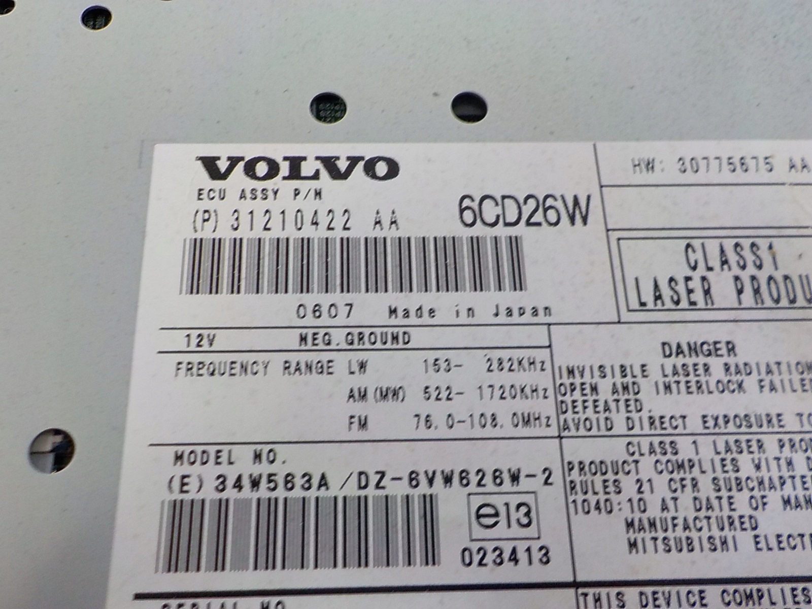 VOLVO XC90 and RADIO changer cd player 31210422