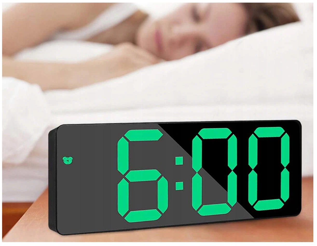 ZEGAREK ELEKTRONICZNY BUDZIK STOJĄCY LED TERMOMETR ALARM CICHY CZARNY ZEGAR Typ stołowy