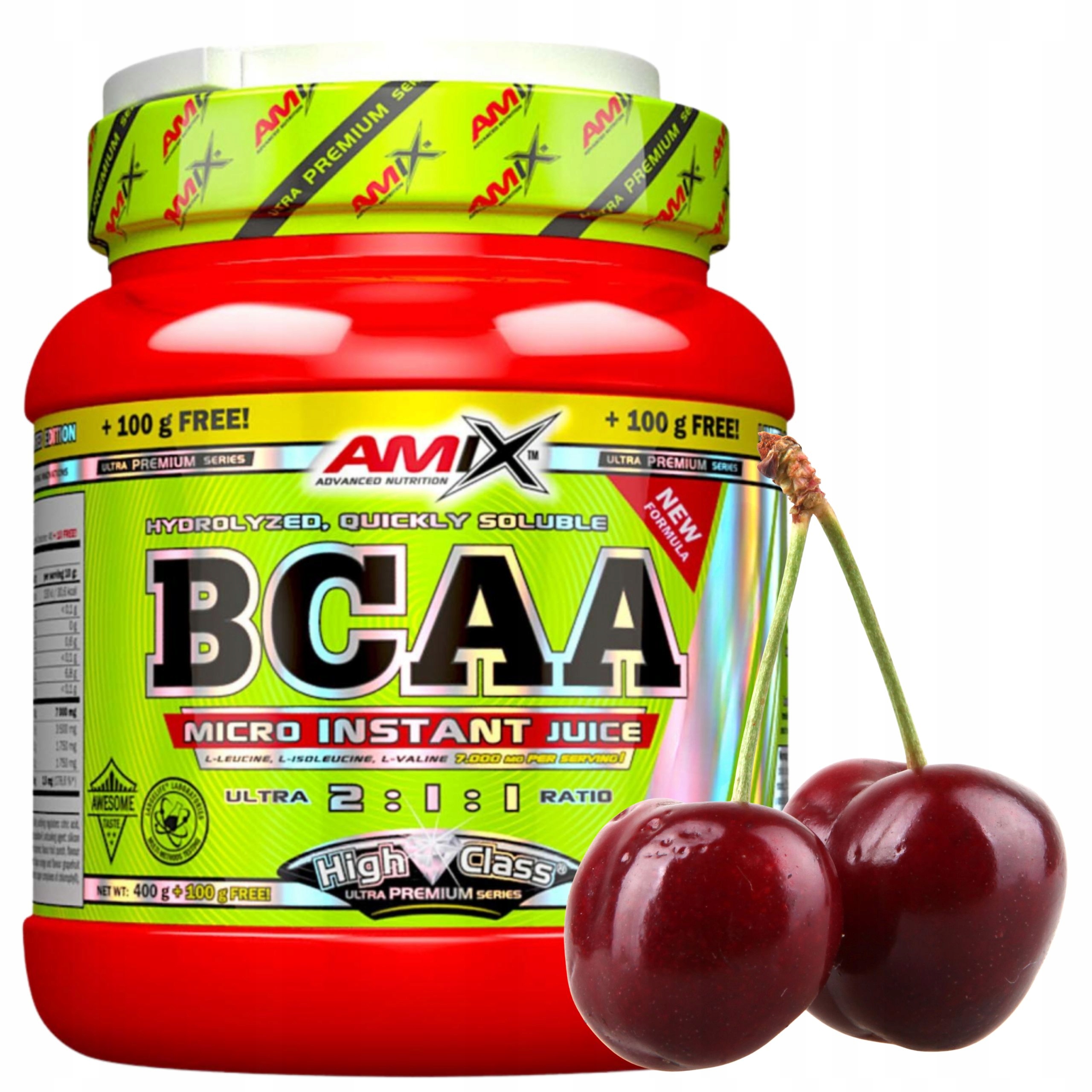 Aminokyseliny na pití Bcaa 2:1:1 Leucin Isoleucin Valina příchuť Višeň 500 g