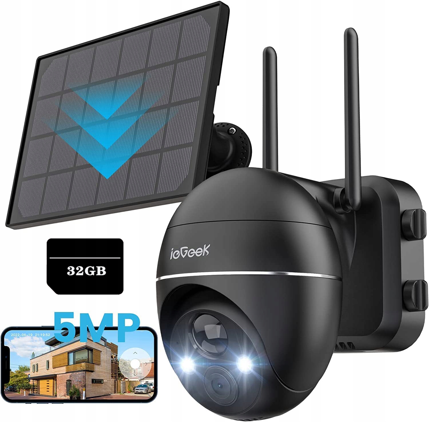 Venkovní Otočná Solární Kamera Ip Wifi 5MPx 4x Zoom Bezdrátový 32GB