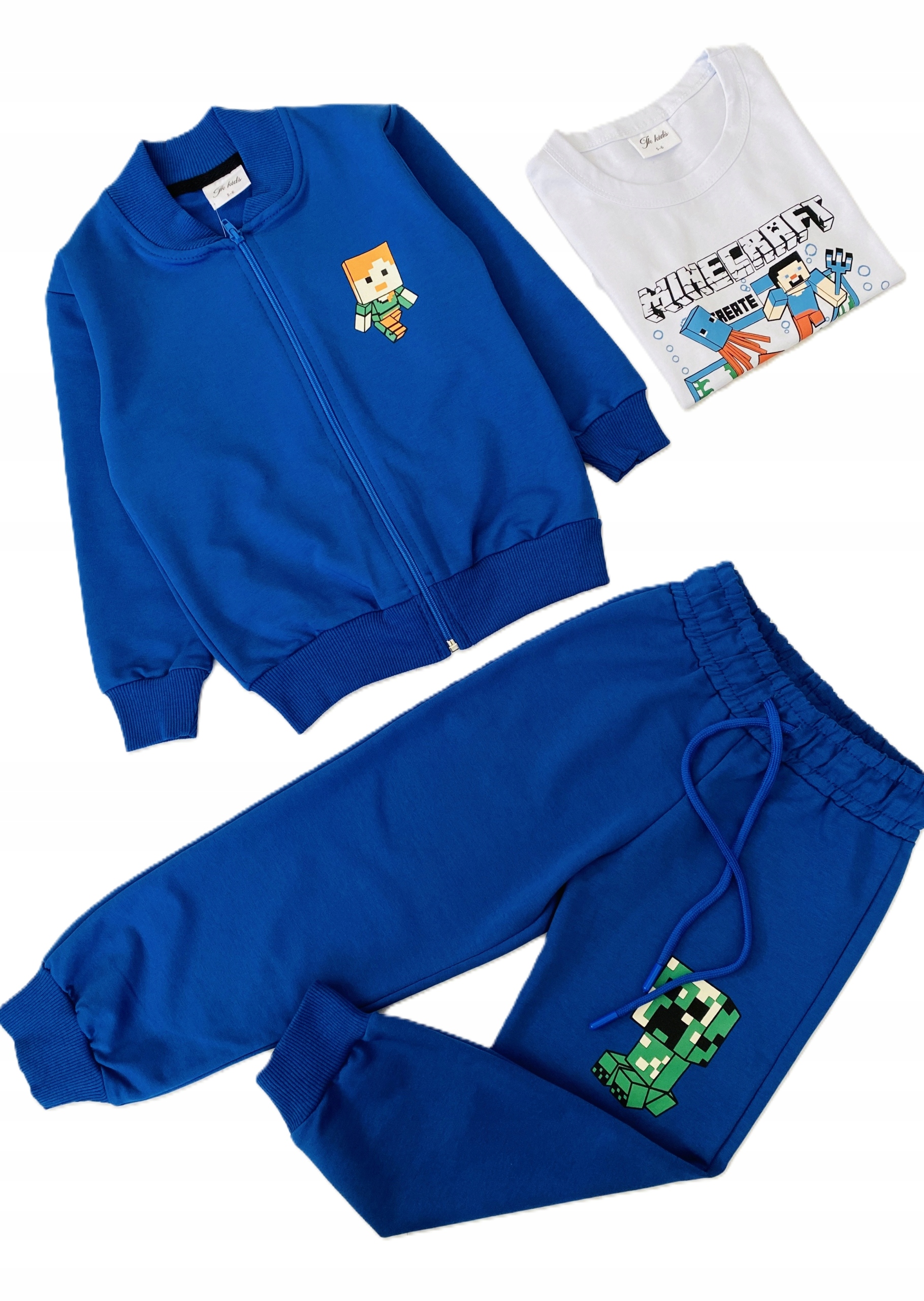 Minecraft Komplet dresowy dla chłopca 3-części bluza spodnie koszulka 5-6la
