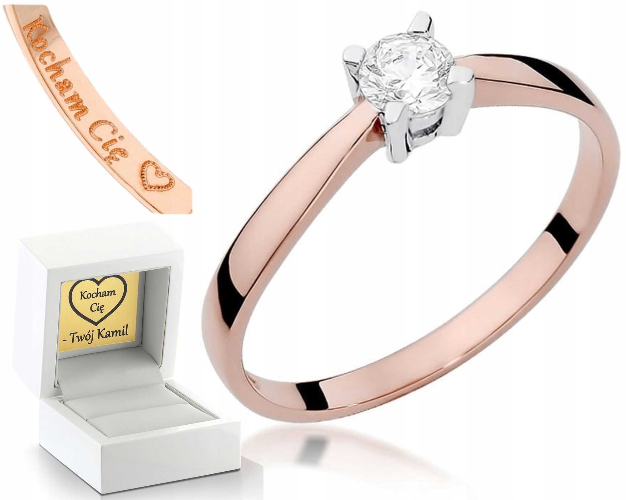 Růžové Zlato Prstýnek S Diamantem 0,20 Ct Gravírování Pro Ženu