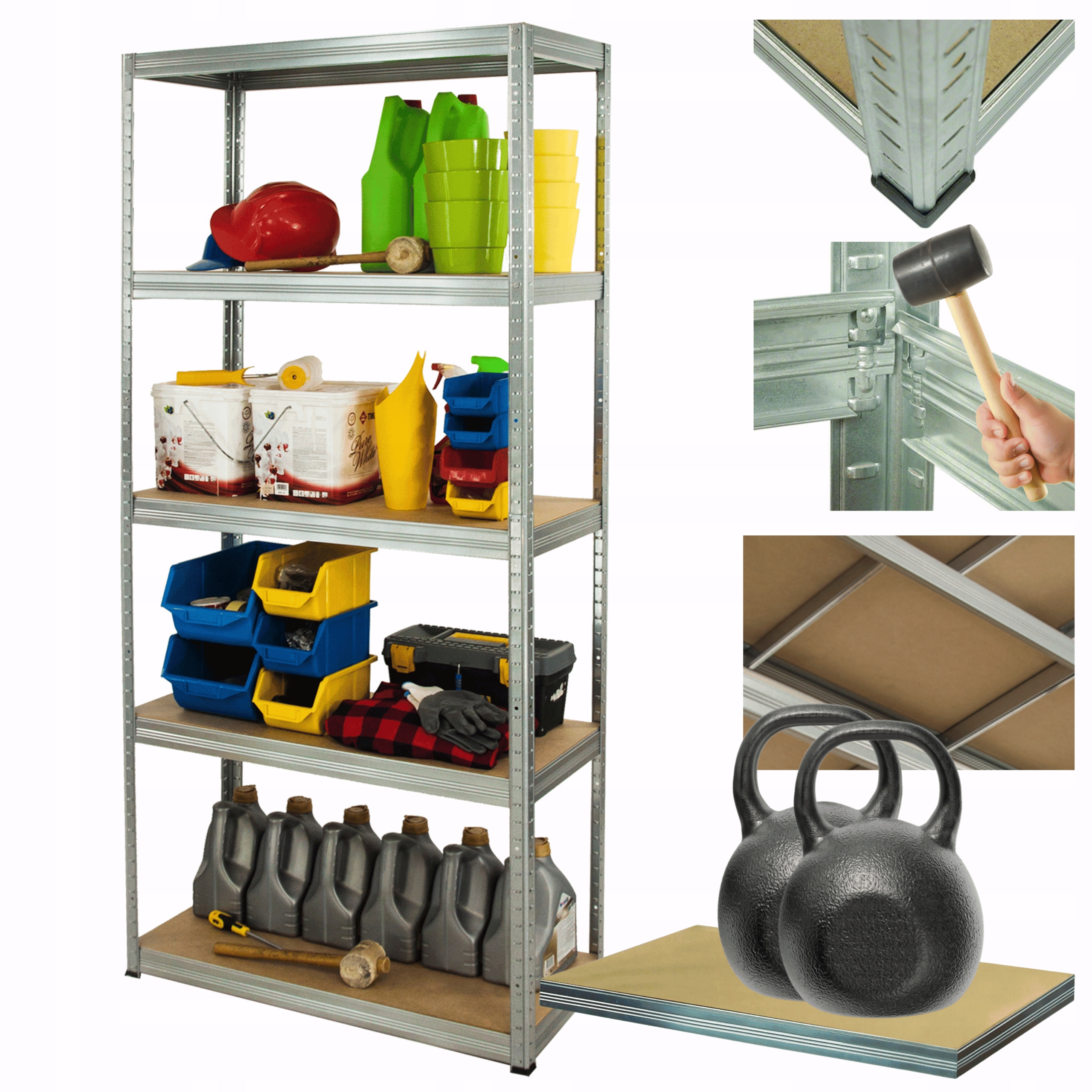 Kovový skladový regál, pozinkovaný stojan Helios 180x75x45 cm 5Px275 kg, odolný