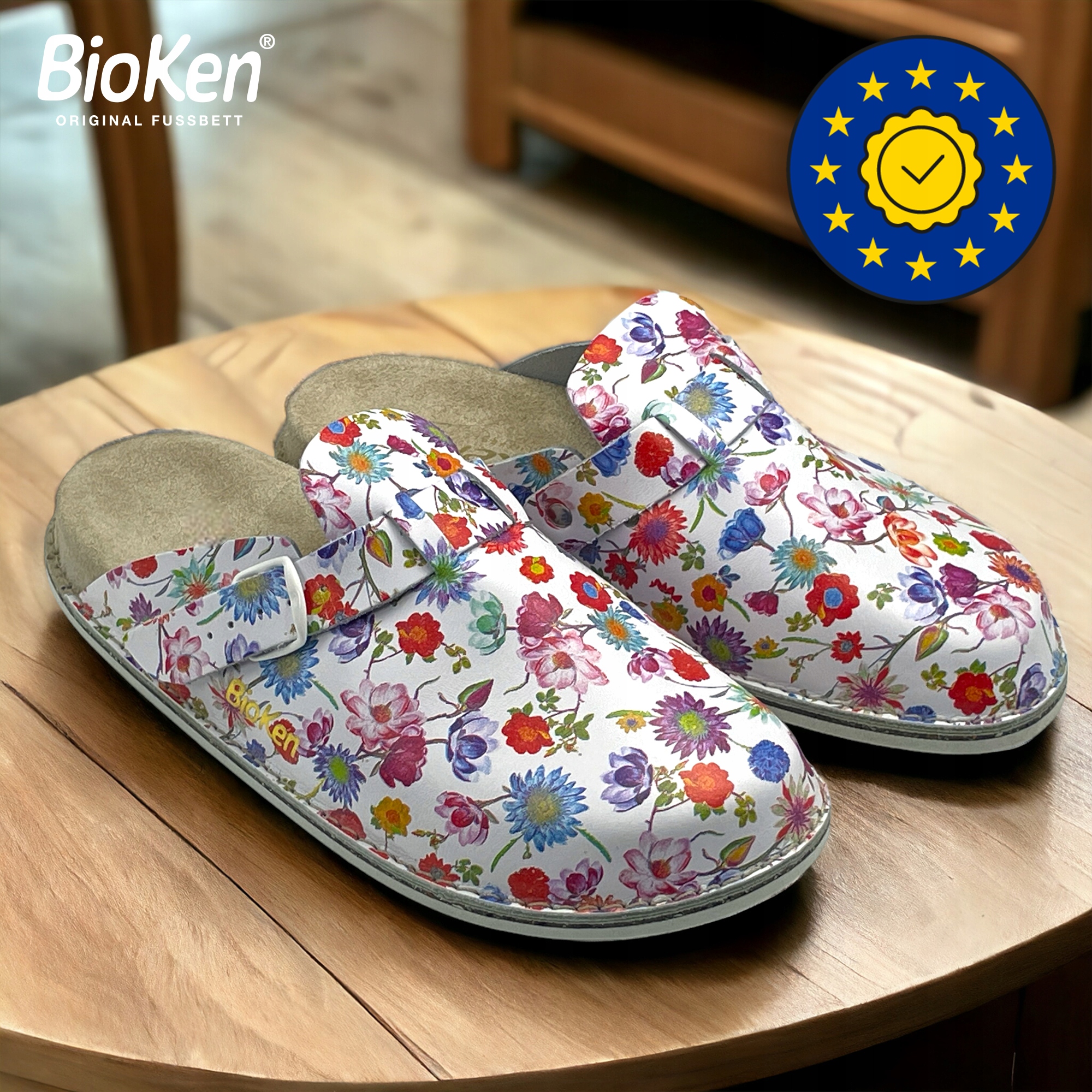 Klapki skórzane Fusbet damskie bioken skóra kwiaty Rozmiar 42