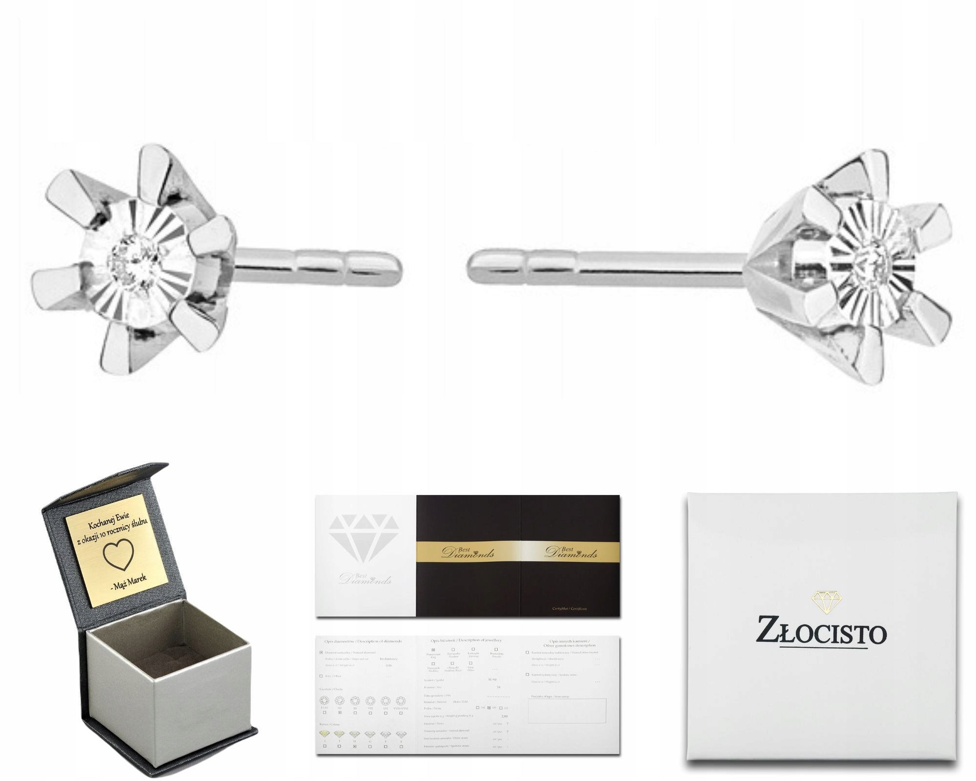 Bílé Zlato Náušnice S Brilianty, Šrouby, Gravírování
