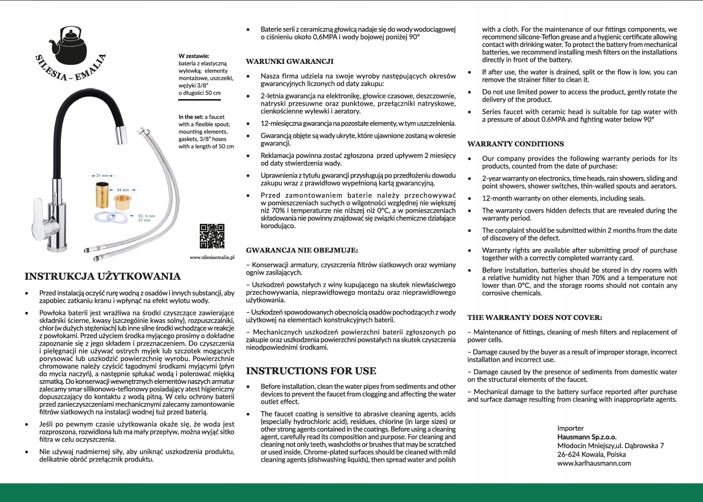 BATERIA KUCHENNA ELASTYCZNA WYLEWKA 360° KRAN GIĘTKA WYLEWKA ZLEWOZMYWAK