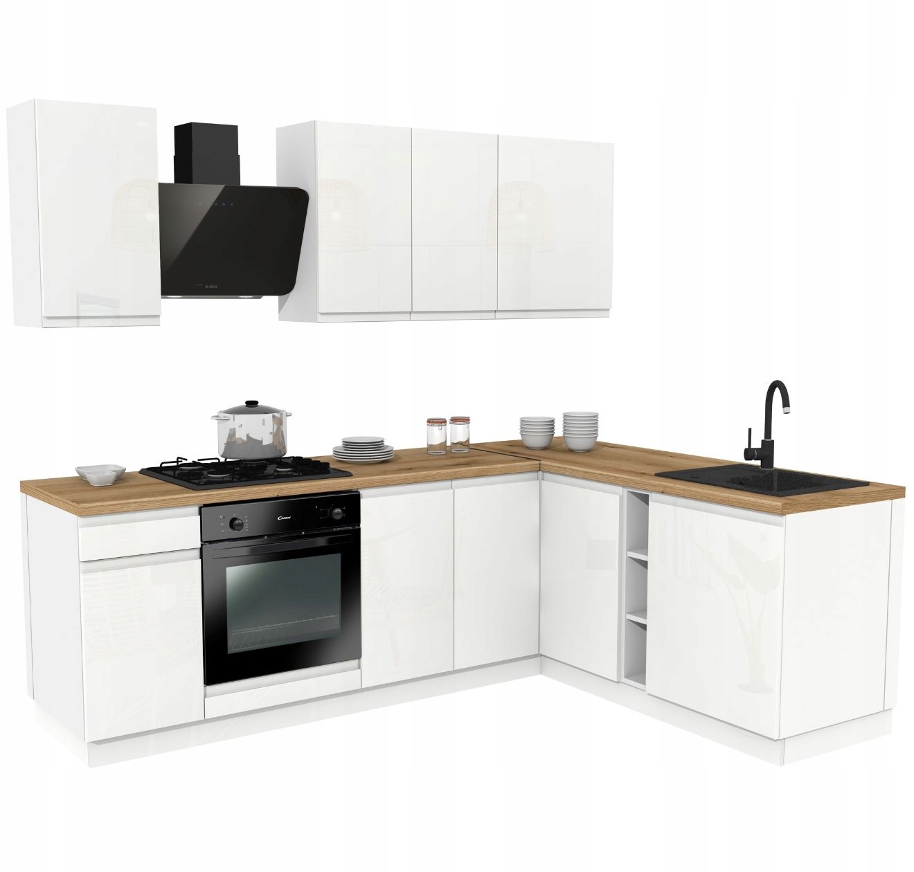 Kuchyňská sada Rohová kuchyně Lugo 240/180 Bílý Akryl Lesk s pracovní deskou