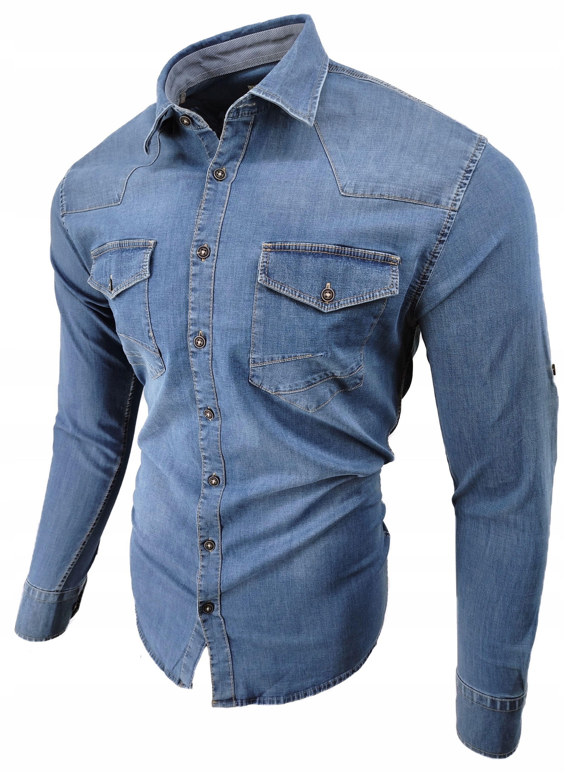 KOSZULA JEANSOWA MĘSKA JASNA JEANS RP3949 ROZ: M 39/40