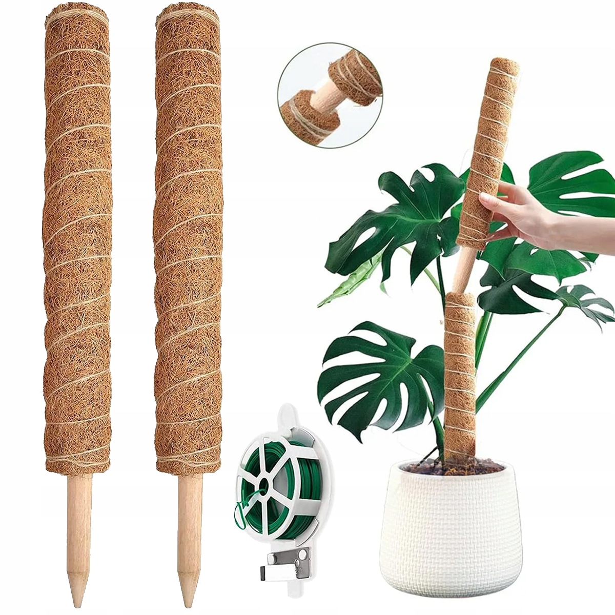 2x PODPORA DO ROŚLIN Z WŁÓKNA KOKOSOWEGO 41CM TYCZKA PAŁKA PALIK KOKOSOWY