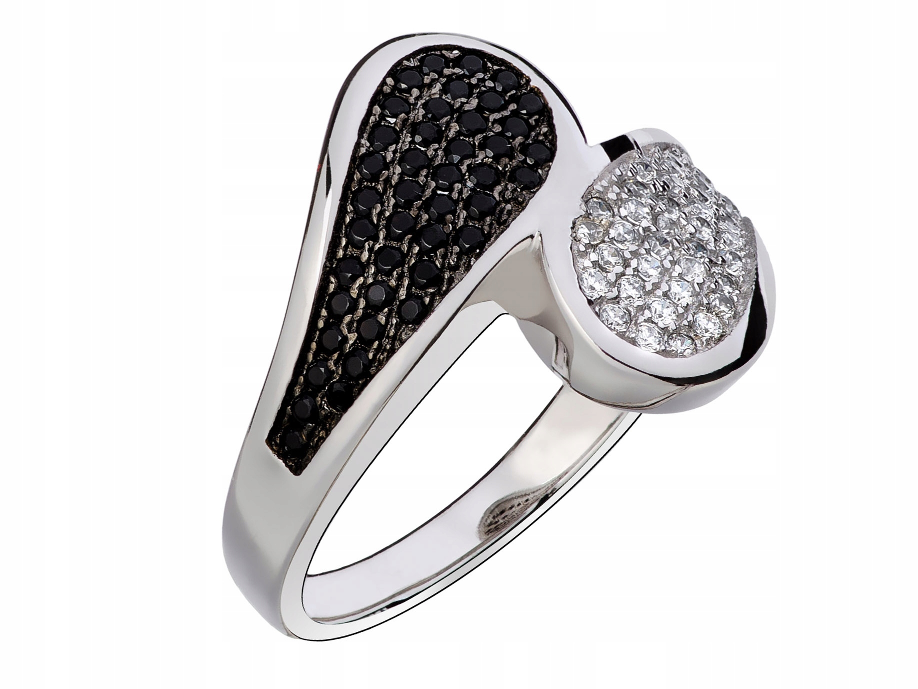 Velký stříbrný široký Prstýnek s rhodiovanými zirkony, stříbrný prsten 10