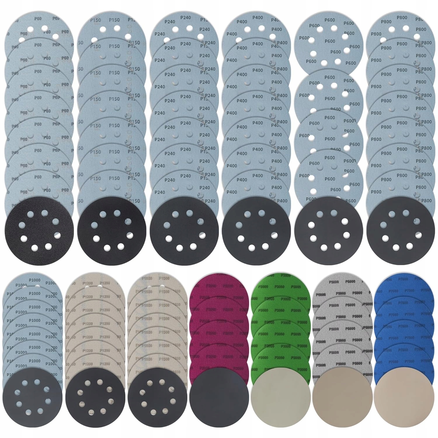 Zestaw Papier Ścierny Okrągły 125mm 86 Arkuszy Różne Gradacje