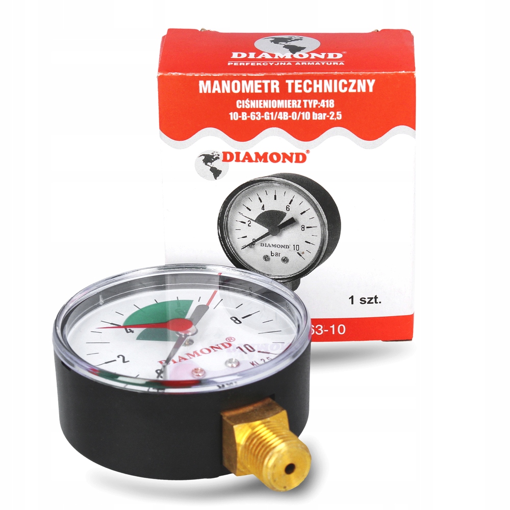 MANOMETR 1/4 0-10 Bar Wody RADIALNY TARCZOWY Ciśnieniomierz PIONOWY DOLNY Waga produktu z opakowaniem jednostkowym 0.07 kg