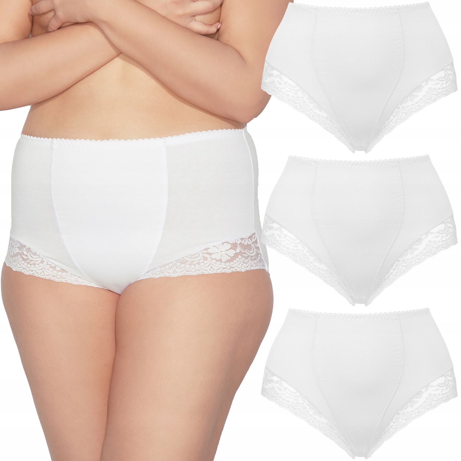 Mitex Ela 3-balení bílá krajka vysoké kalhotky S Kalhotky Modelovací