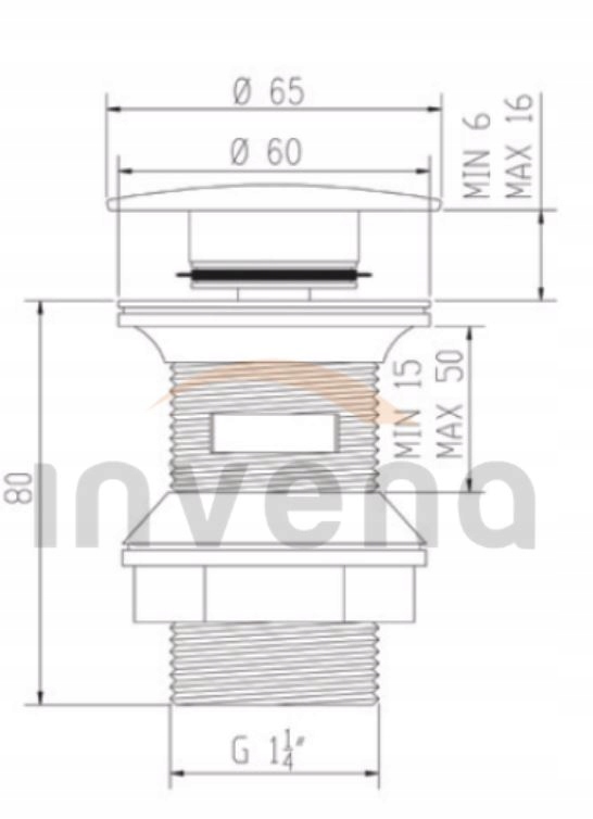 KOREK CLICK-CLACK MOSIĘŻNY DO UMYWALKI MAŁY GRZY Typ z przelewem