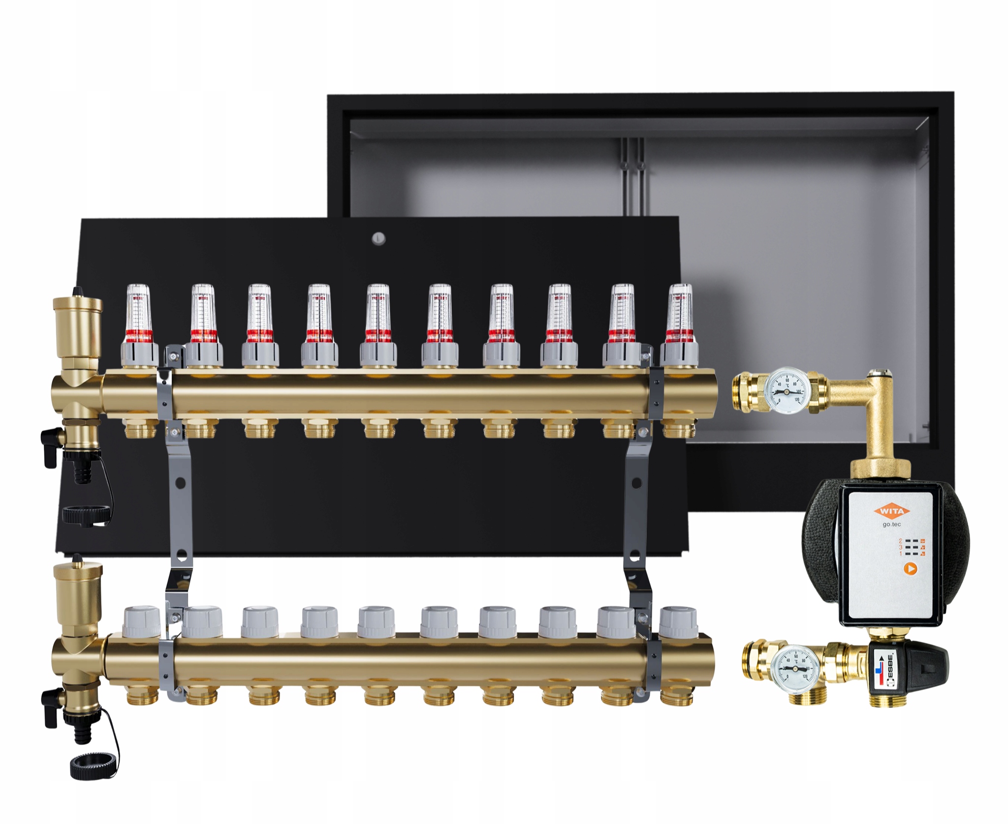 Rozdělovač pro podlahu 10 okruhů se skupinou Wita podomítková skříňka