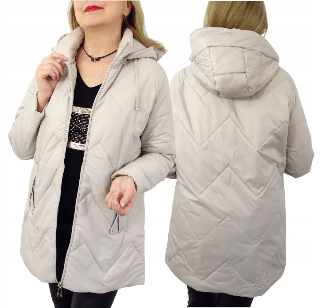 Kurtka Damska Płaszczyk Wiosenny z Odpinanym Kapturem Florens 52 6XL