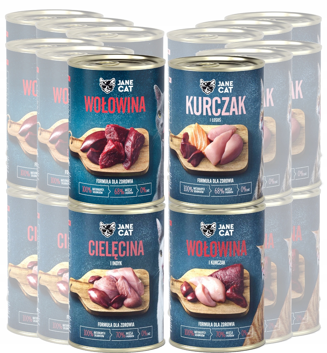 Levně Jane Cat MIX 4 Příchutí Krmivo Pro Kočky 24x400g