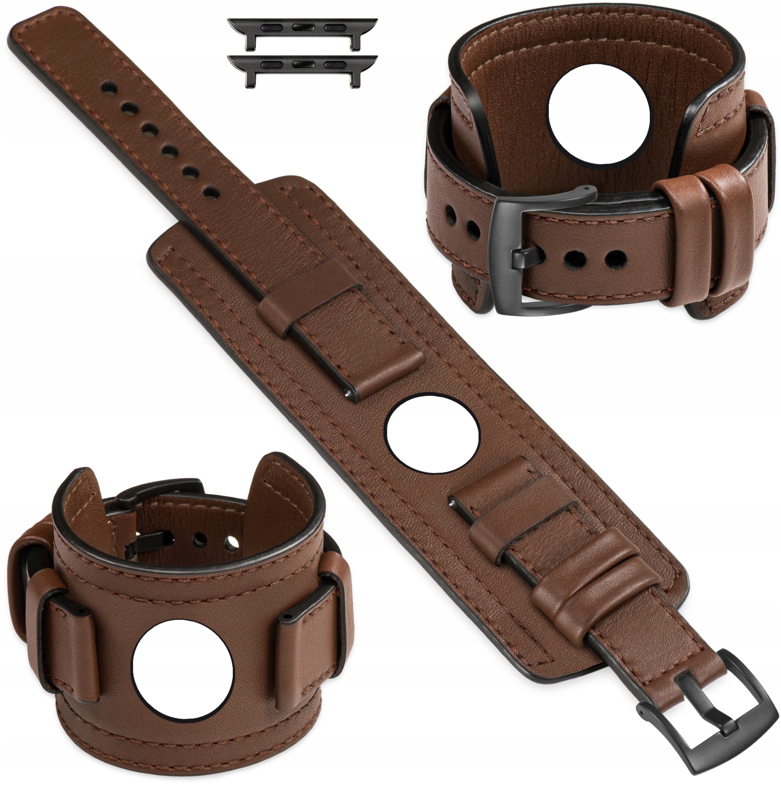 Kožený remienok pre Apple Watch 10 9 8 7 6 5 4 3 2 Se 46-44, široká podložka