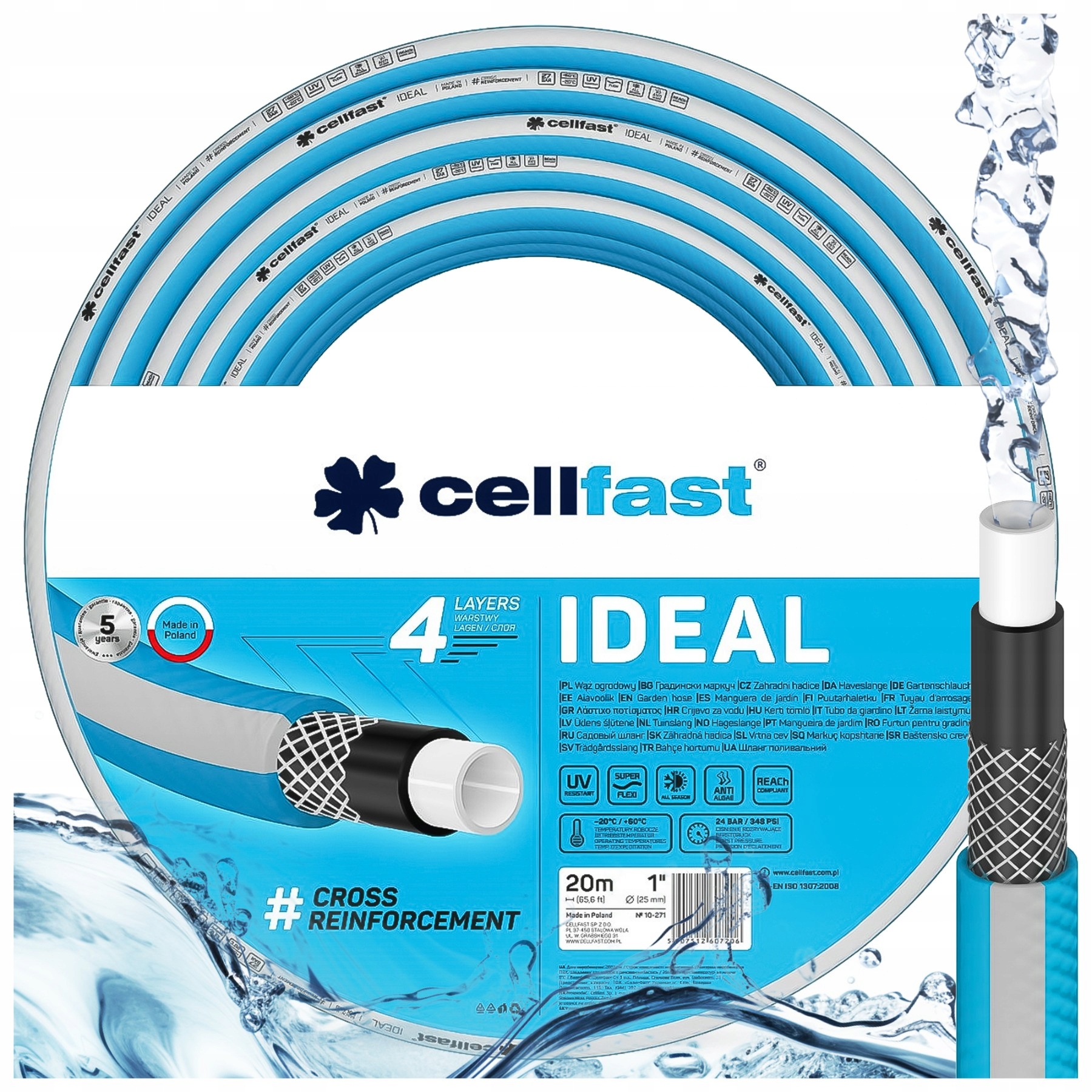 Zahradní Hadice 1" 20 m Silná Cellfast 4-vrstvá Elastická Odolná Ideal