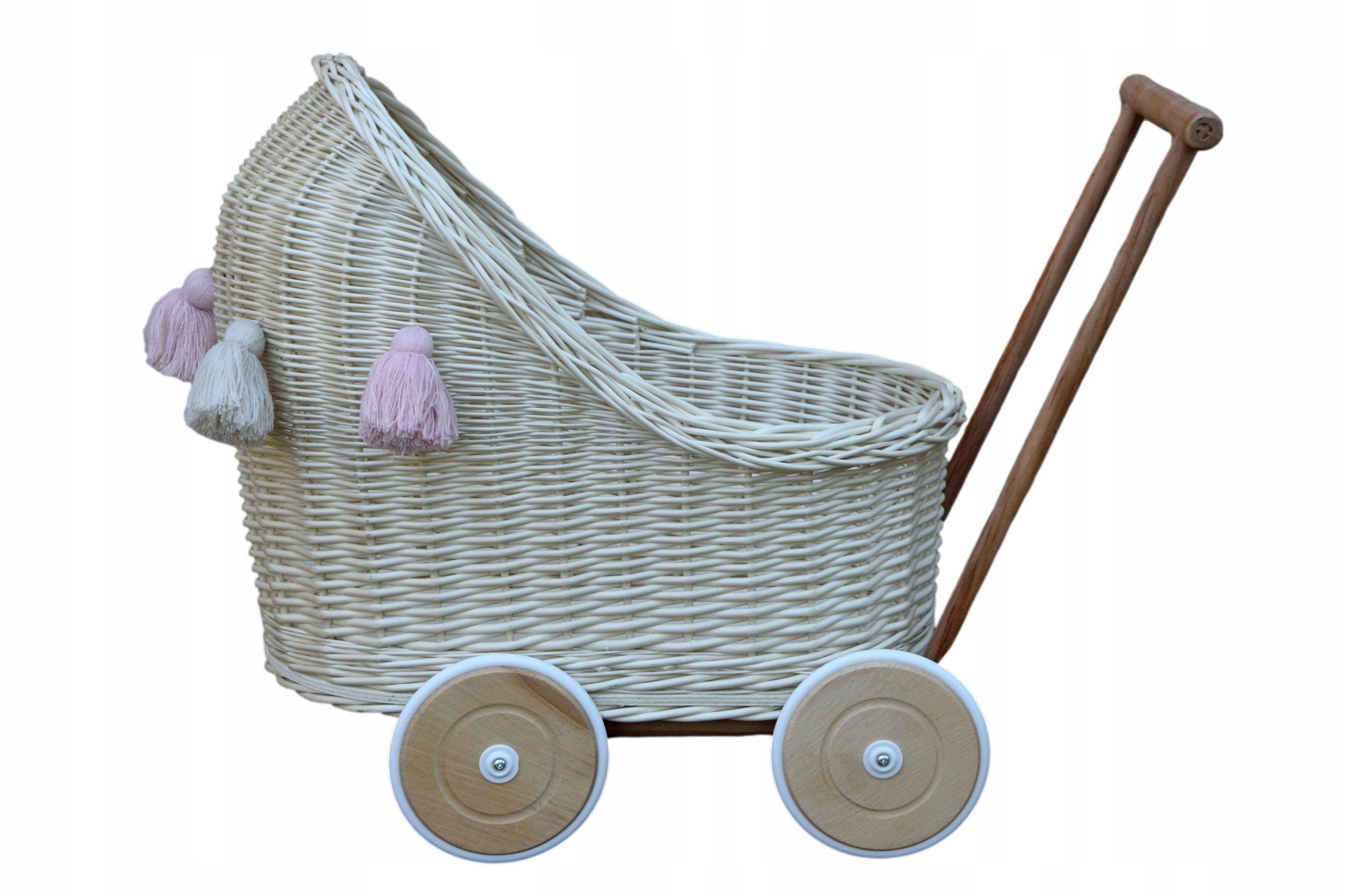 Wiklinowy wózek dla lalek z chwostami BIAŁY lalka Kolor biały