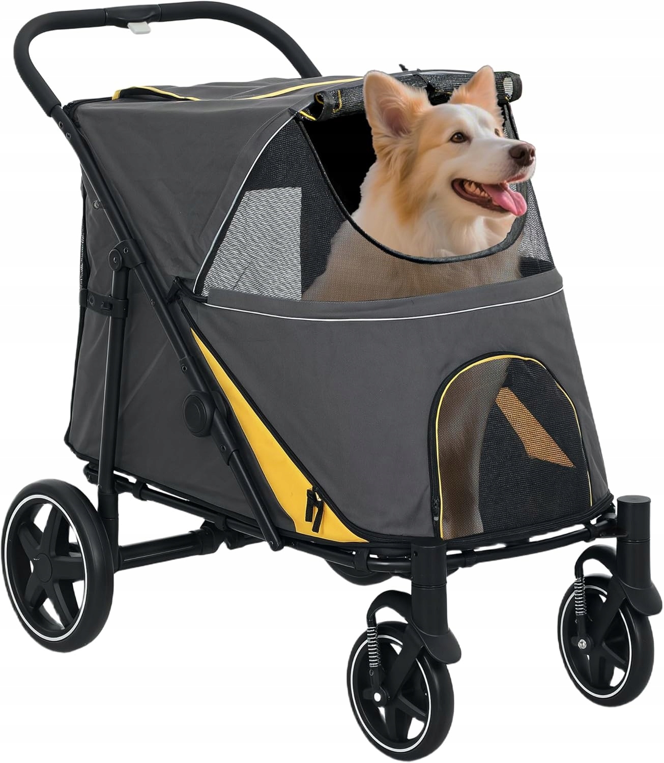 Levně Vozík pro psa na 4 kolečkách PawHut, nosnost 30 kg, tmavě šedý