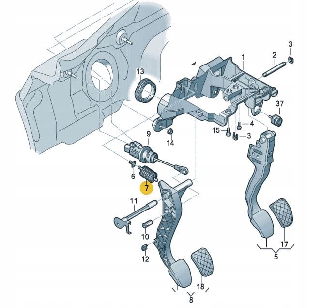 Sprężyna pedał sprzęgła niebieska Audi A4 A5 A6 Q5 Jakość części (zgodnie z GVO) O - oryginał z logo producenta pojazdu (OE)