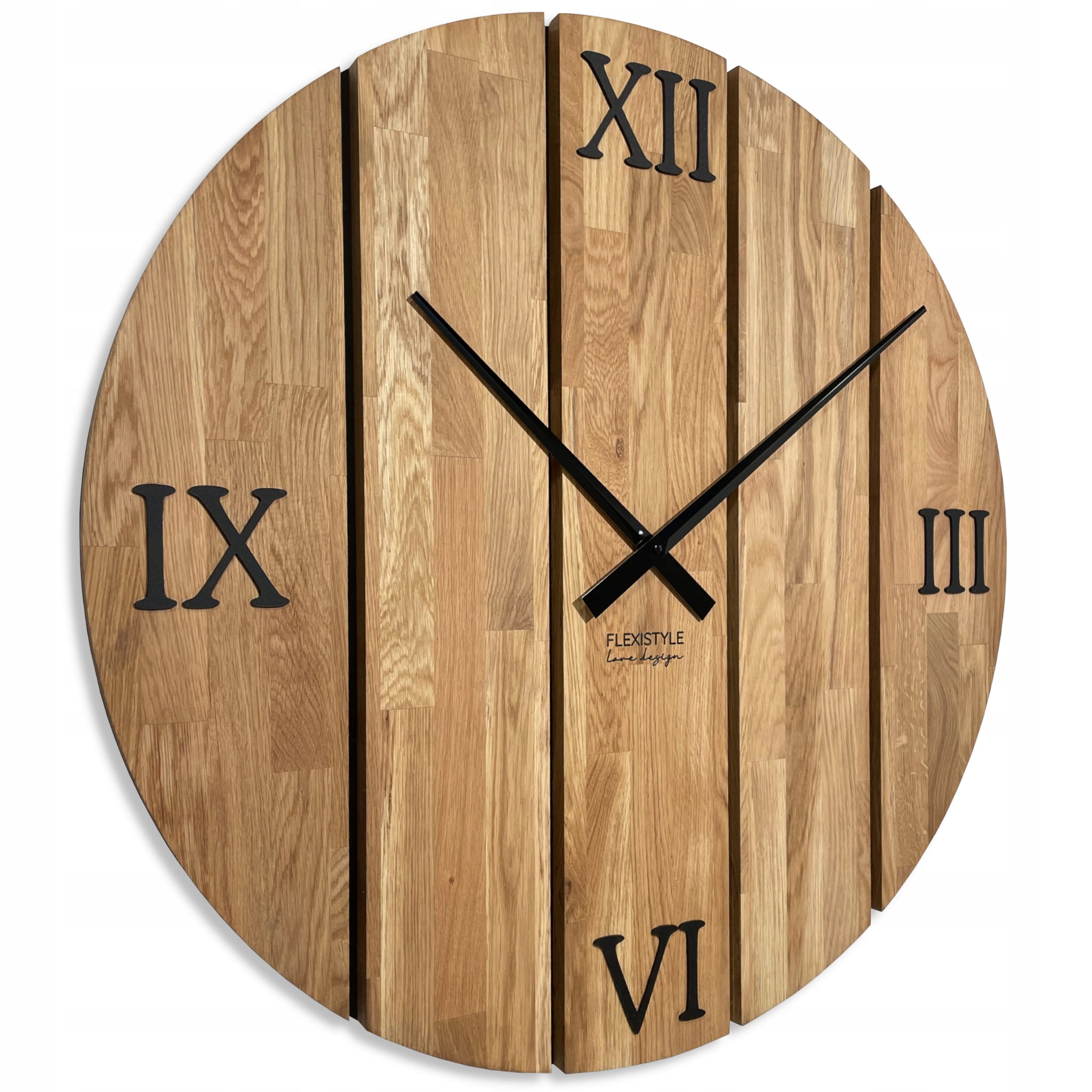 Velké dřevěné nástěnné hodiny Solid Oak dubové 80cm do obýváku tiché