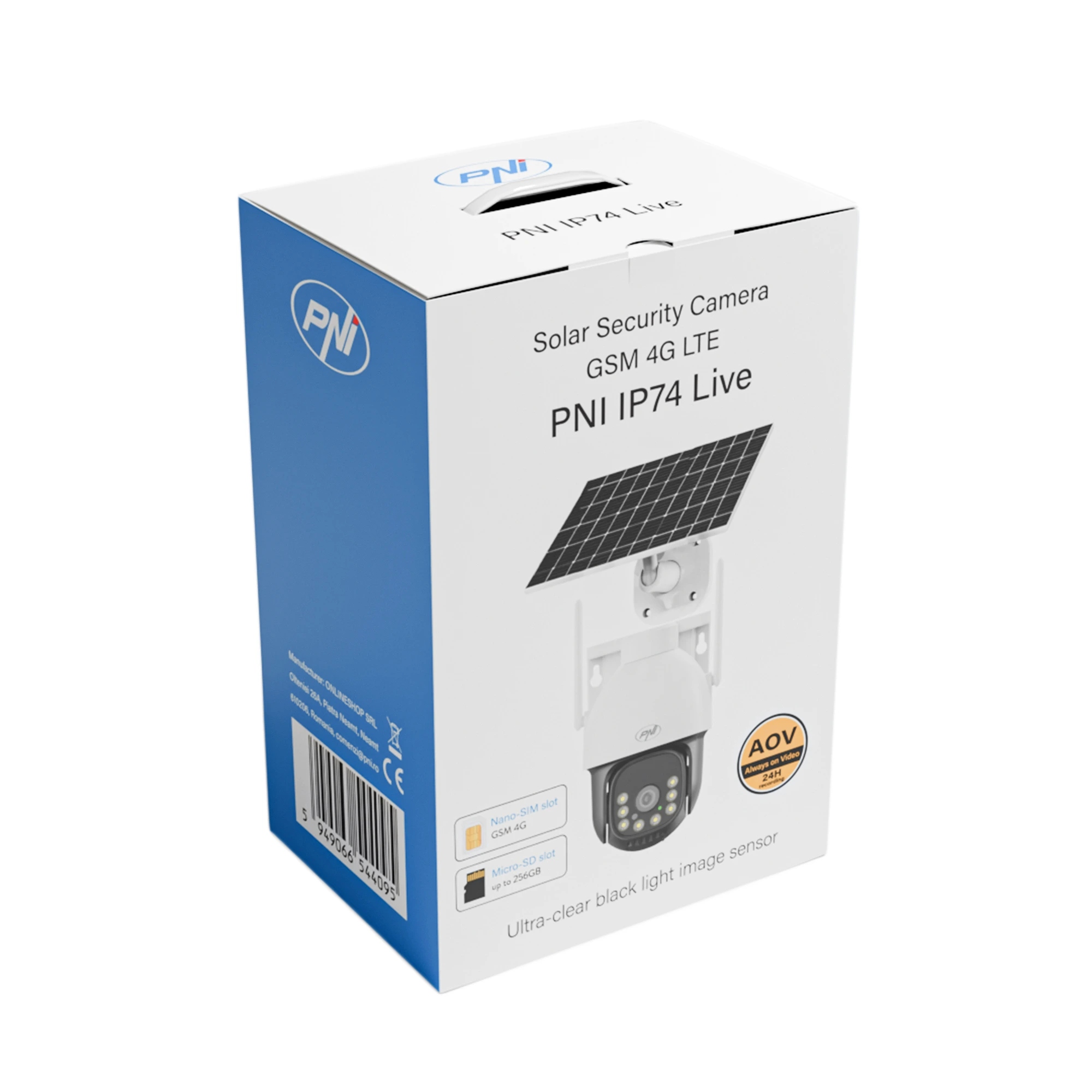 Pni IP74 Live Aov Black Light 4MP Gsm 4G videokamera s solárnym panelom a b