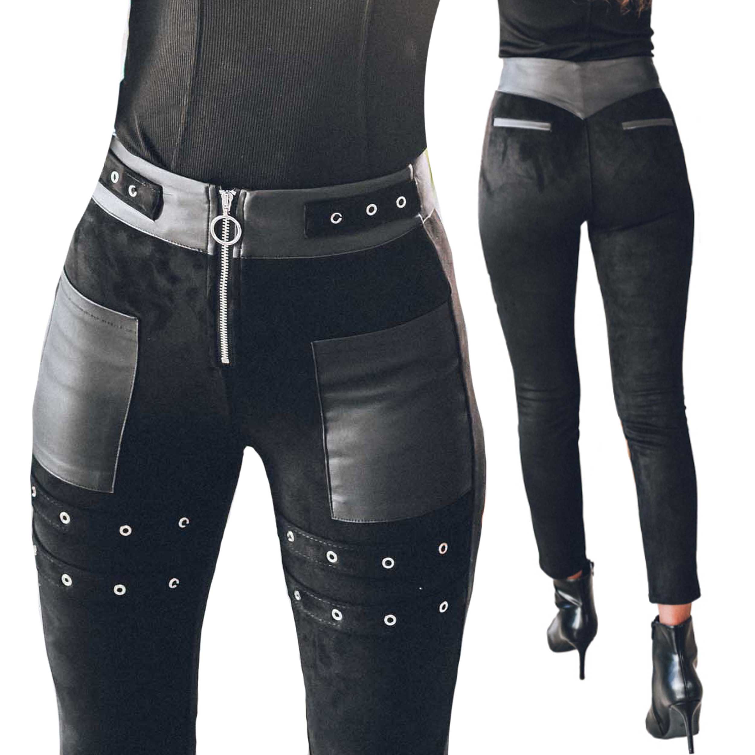 

Czarne zamszowe spodnie damskie wysoki stan up XL