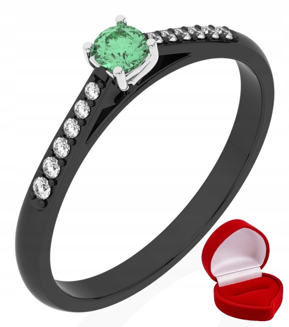 Prstýnek, černé zlato, smaragd 0,09 ct R16