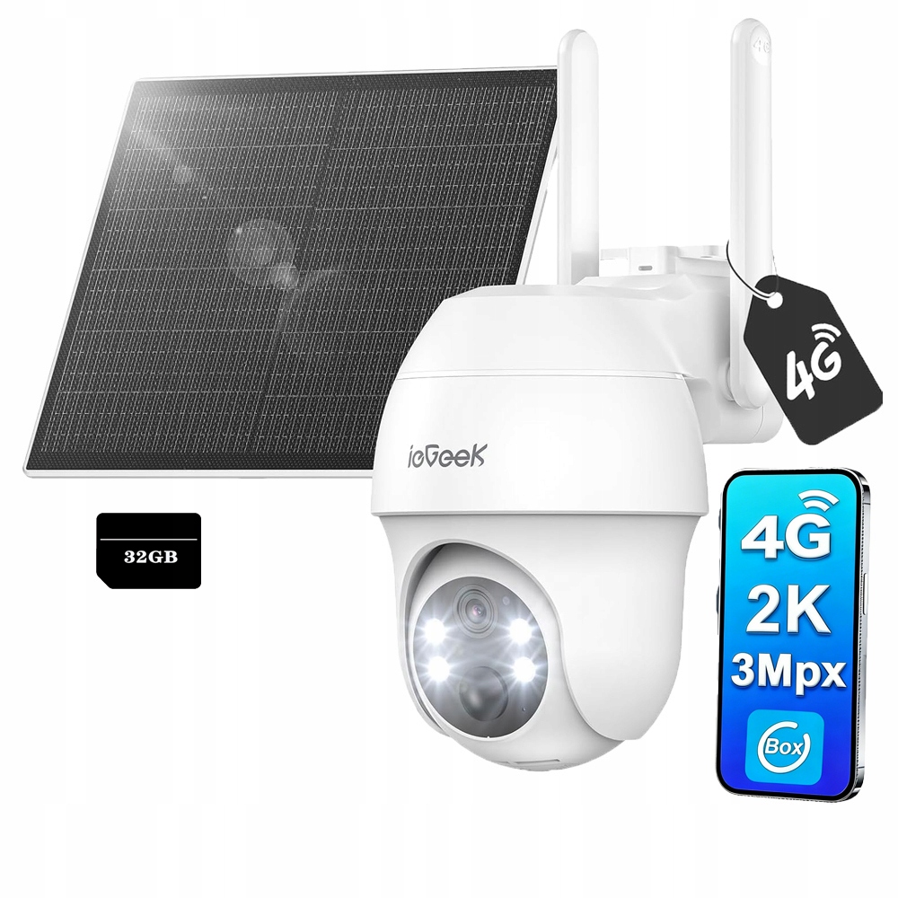 Venkovní Solární Ip Kamera Na Sim Kartu 4G Lte Otočná Kamera s 32G kartou