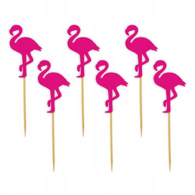 PIKERY papier FLAMINGI różowe HAWAJSKIE party x6