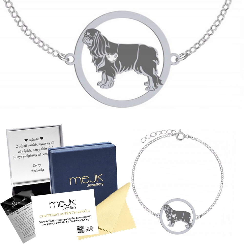Stříbrný náramek s Kavalírem King Charles španělem Ag 925 Dárek Řetízek Gravírování