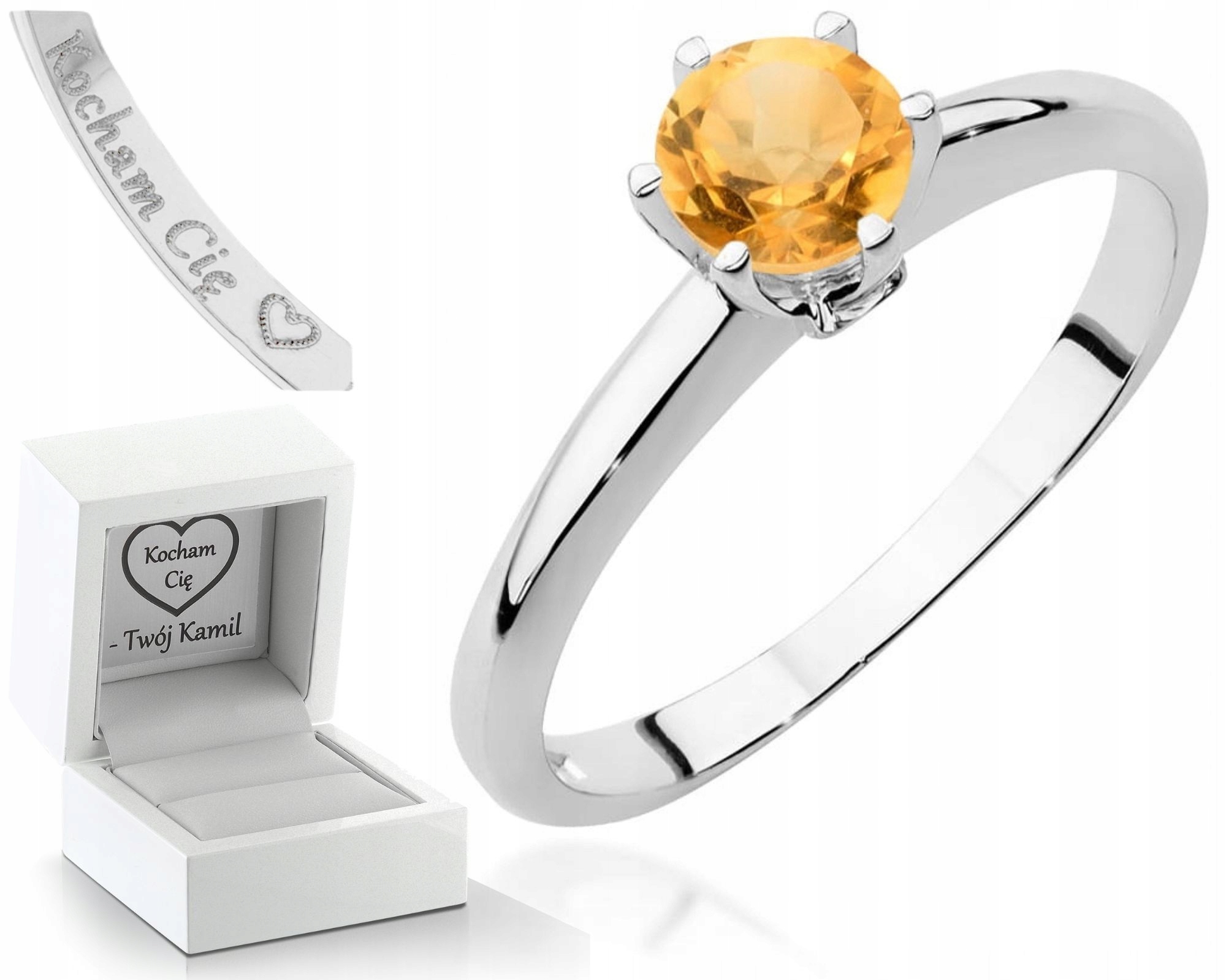 Prstýnek S Citronem A Brilianty Gravírování 585